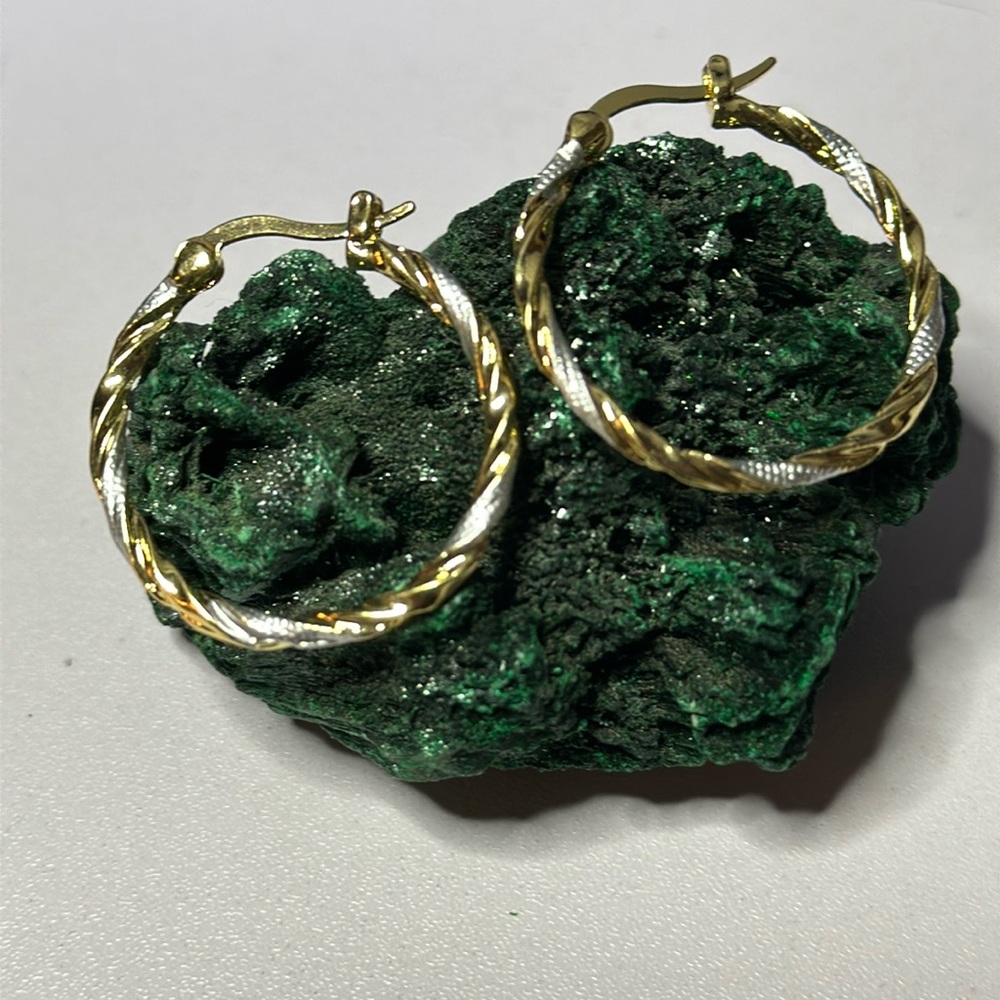 Two Tone Twisted 14K Gold Plated Earrings